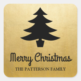 Pegatina Cuadrada Guión navideño | Relieve metalizado dorado Faux de