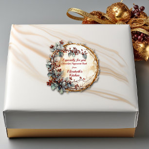 Pegatina Cuadrada Guirnalda de ramitas de Navidad con bayas rojas y