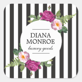 Pegatina Cuadrada Guirnalda floral a rayas moderna