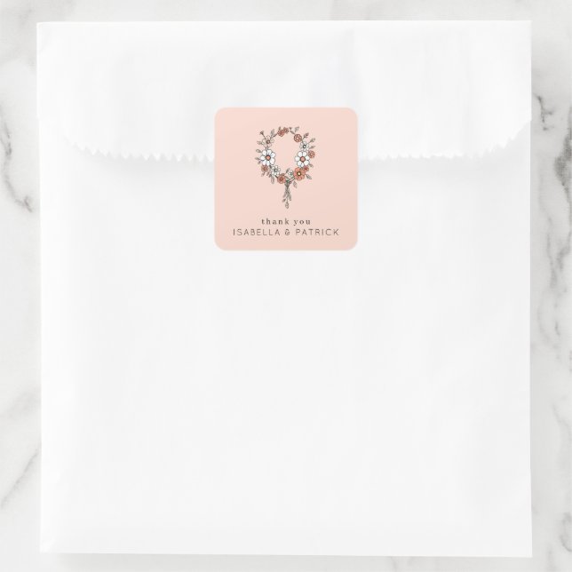Pegatina Cuadrada Guirnalda floral de melocotón agradecido (Bolso)