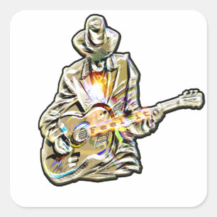 Pegatina Cuadrada Guitar Blues Mann - Siéntanlo