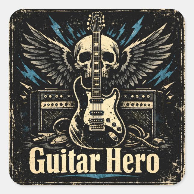 Pegatina Cuadrada Guitar Hero – Rock Player Icon (Anverso)