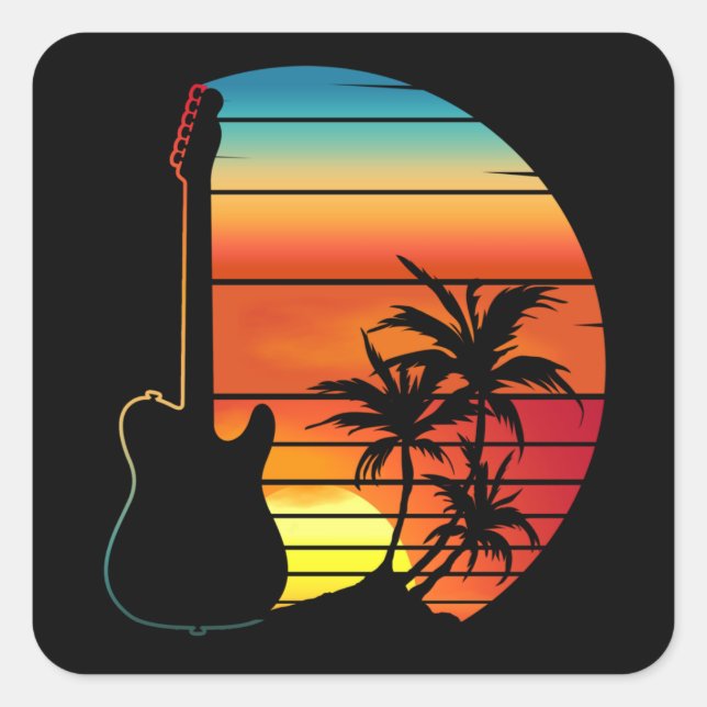 PEGATINA CUADRADA GUITAR SUNSET RETRO MÚSTER LOVER (Anverso)