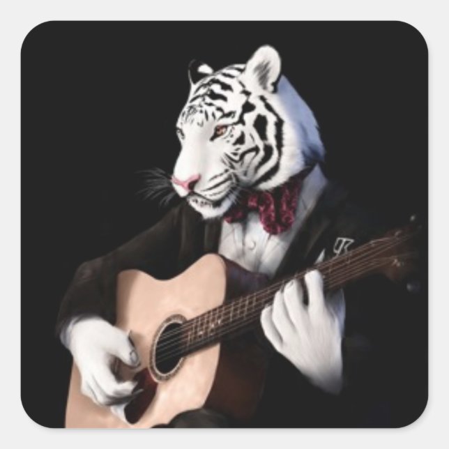Pegatina Cuadrada Guitar Tiger – Playful Sticker Illustration (Anverso)