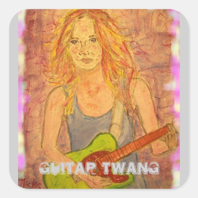 Pegatina Cuadrada Guitar Twang Chica (Anverso)