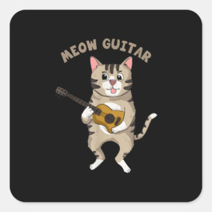 Pegatina Cuadrada Guitarista Meow Guitar Cute Gato Jugando Navidad D