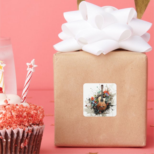 Pegatina Cuadrada Guitarra (Fiesta)