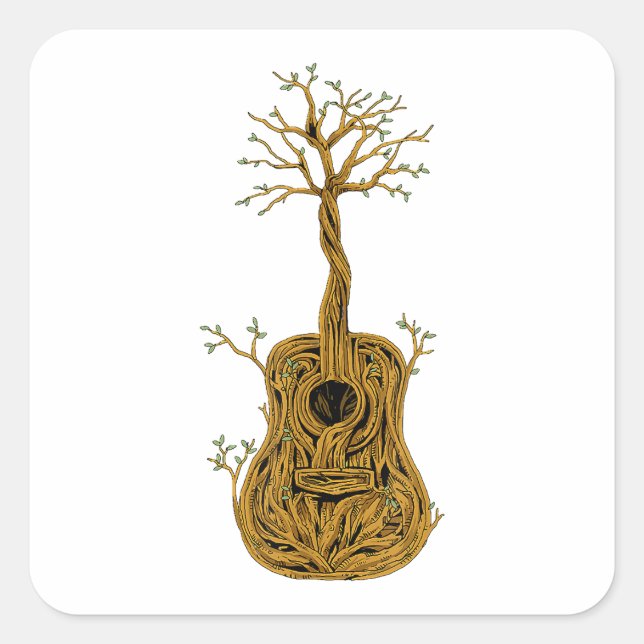 Pegatina Cuadrada Guitarra acústica árbol de camisas de la vida guit (Anverso)