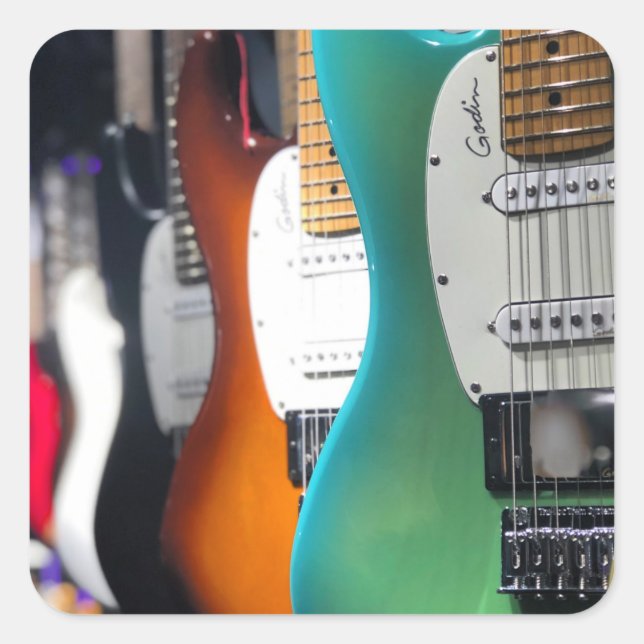 Pegatina Cuadrada Guitarra Acústica bonito (Anverso)