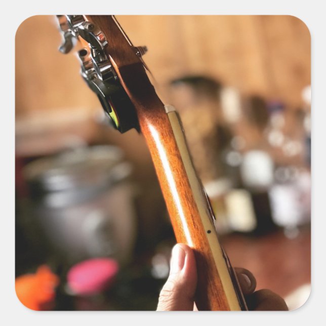 Pegatina Cuadrada Guitarra Acústica bonito (Anverso)