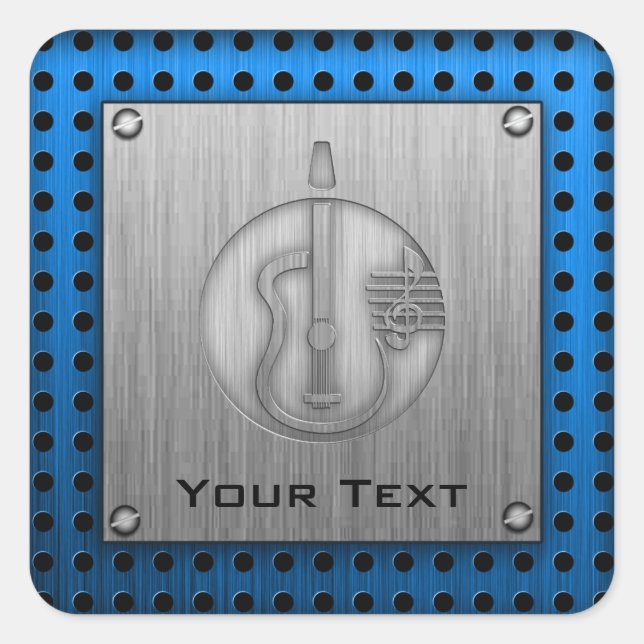 Pegatina Cuadrada Guitarra acústica; pincelada de aspecto metalizado (Anverso)