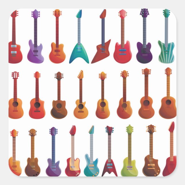 Pegatina Cuadrada Guitarra al estilo personalizado (Anverso)