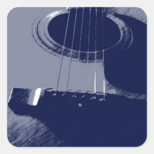 Pegatina Cuadrada Guitarra Azul