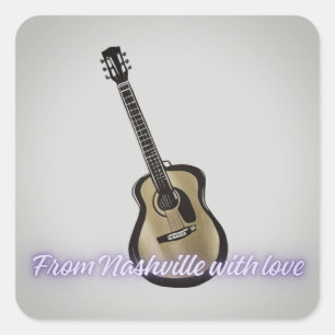 Pegatina Cuadrada Guitarra de Nashville – Canción Crepuscular Inspir