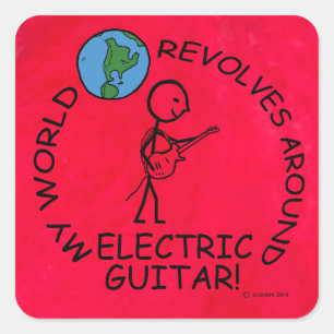 Pegatina Cuadrada Guitarra Eléctrica: El mundo se revuelve alrededor