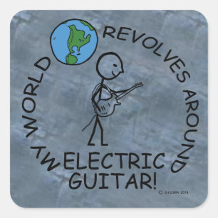 Pegatina Cuadrada Guitarra Eléctrica: El mundo se revuelve alrededor