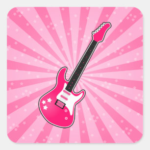 Pegatina Cuadrada Guitarra Eléctrica Girly Pink