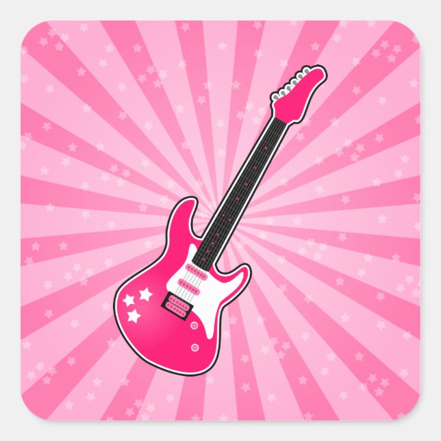 Pegatina Cuadrada Guitarra Eléctrica Girly Pink (Anverso)