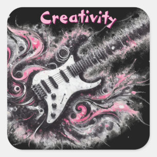 Pegatina Cuadrada Guitarra Eléctrica Guitarra Pink Black Music