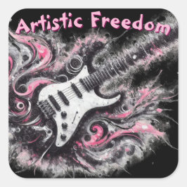 Pegatina Cuadrada Guitarra Eléctrica Guitarra Pink Black Music