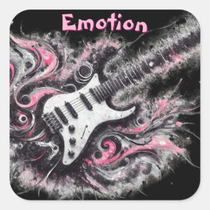 Pegatina Cuadrada Guitarra Eléctrica Guitarra Pink Black Music