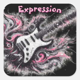 Pegatina Cuadrada Guitarra Eléctrica Guitarra Pink Black Music