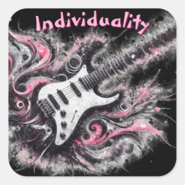 Pegatina Cuadrada Guitarra Eléctrica Guitarra Pink Black Music