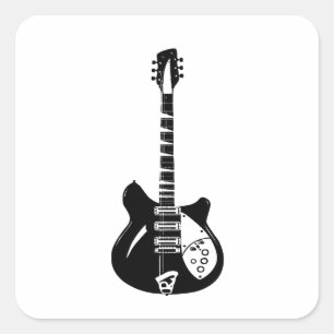 Pegatina Cuadrada Guitarra eléctrica y acústica rock and Roll