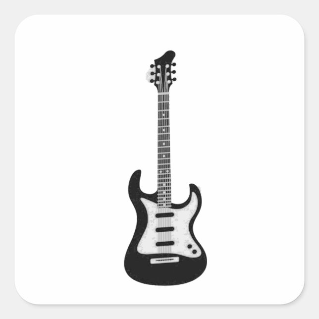 Pegatina Cuadrada Guitarra eléctrica y acústica rock and Roll (Anverso)