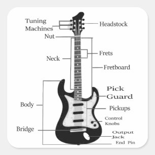 Pegatina Cuadrada Guitarra eléctrica y acústica rock and Roll