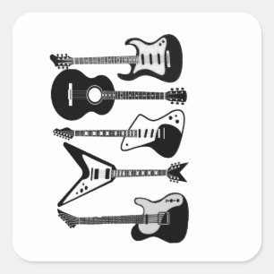 Pegatina Cuadrada Guitarra eléctrica y acústica rock and Roll