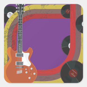 Pegatina Cuadrada Guitarra Eléctrica y Discos de Vinilo Música Vinta