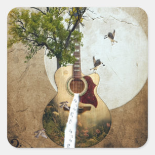 Pegatina Cuadrada Guitarra Fantasy Decorada