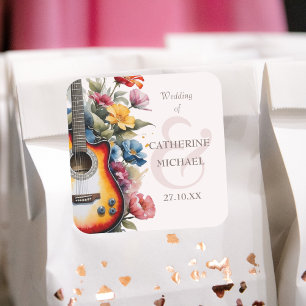 Pegatina Cuadrada Guitarra Flor Silvestre Ampersand Musical Boda