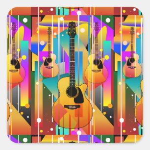 Pegatina Cuadrada Guitarra Geométrica Moderna Contemporánea