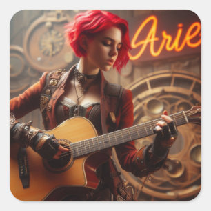 Pegatina Cuadrada Guitarra musical de Aries Zodiac