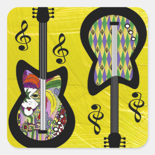 Pegatina Cuadrada Guitarras Coloridas de Mardi Gras