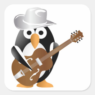 Pegatina Cuadrada Guitarrista pingüino