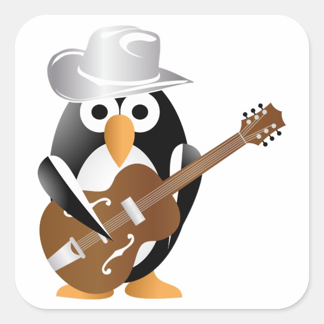 Pegatina Cuadrada Guitarrista pingüino (Anverso)