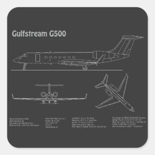 Pegatina Cuadrada Gulfstream G500 - Planes Blueprint de avión PD