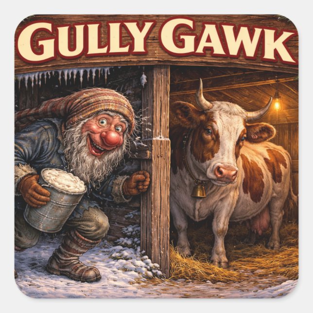 Pegatina Cuadrada Gully Gawk Icelandic Yule Lad postcard (Anverso)
