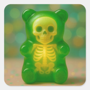 Pegatina Cuadrada Gummy Skeleton Bear Magnet