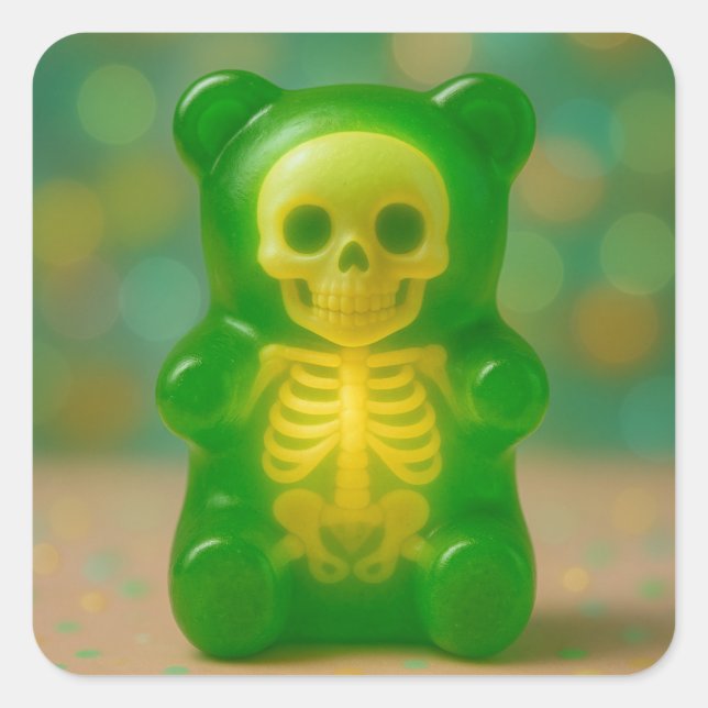 Pegatina Cuadrada Gummy Skeleton Bear Magnet (Anverso)