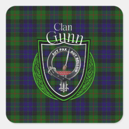 Pegatina Cuadrada Gunn Scottish Clan Tartán y Escudo