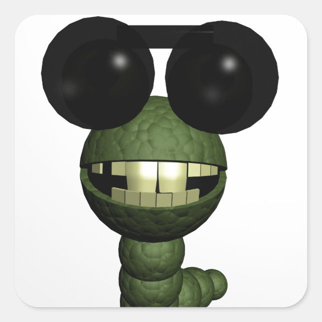 Pegatina Cuadrada Gusano con gafas de sol (Anverso)