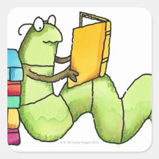 Pegatina Cuadrada Gusano de biblioteca (Anverso)