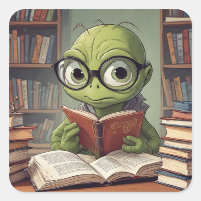 Pegatina Cuadrada Gusano de biblioteca (Anverso)