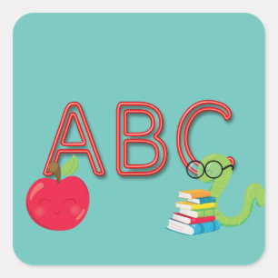 Pegatina Cuadrada Gusano de biblioteca ABC