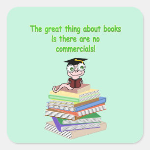 Pegatina Cuadrada Gusano de libro