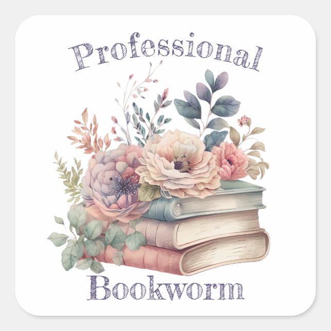 Pegatina Cuadrada Gusano de libro profesional, amante de los libros (Anverso)